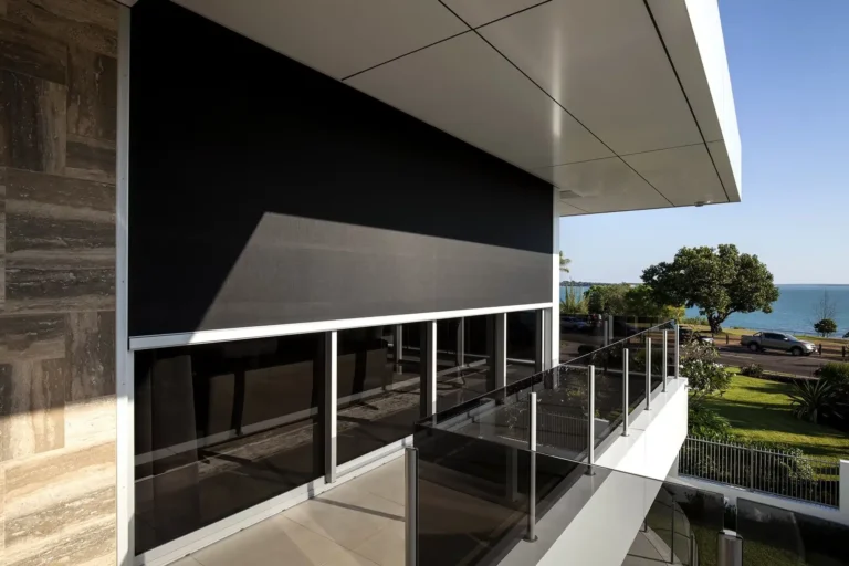 Motorised zip screens on a London balcony