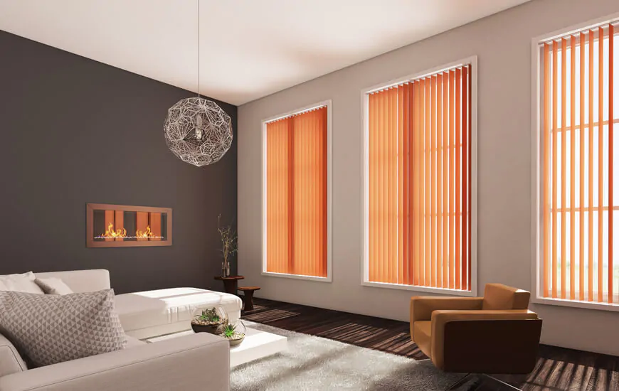 Smart electric vertical blinds on a wide window in an East London home